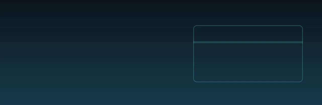 Abstract banner: the outline of a payment card crossed by a single band, over a navy gradient