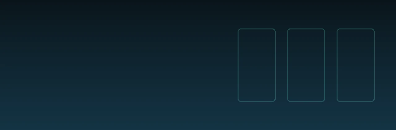 Abstract banner: concentric reel and wheel outlines in teal line-work over a navy gradient